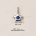 Detail view of silver star pendant with blue gem showing 16mm height and 9.5mm width. - Blue Round Star Pendant / Pendant Only (No Chain)