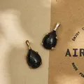 Vintage μενταγιόν με μαύρο πολύτιμο λίθο σε σχήμα δάκρυ για χειροποίητα κοσμήματα - Μαύρο Μενταγιόν Δάκρυ / Χρυσό