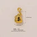 Gold money bag charm pendant in stainless steel with weight and dimension details - Money Bag Pendant