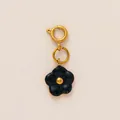 Close-up of black enamel flower charm with gold spring ring clasp for DIY jewelry - October Flower Pendant / Gold (Black Flower)
