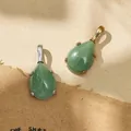 Waterdrop shaped green gemstone pendant with titanium steel gold and silver settings - Light Green Waterdrop Pendant / Gold
