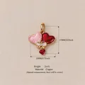 Pendentif cœur de la Saint-Valentin en émail rouge et rose avec dimensions et poids - Pendentif double cœur uniquement (Sans chaîne) / 17mm x 18mm