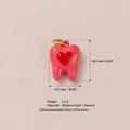 Pink enamel tooth pendant with red heart detail made of stainless steel - No. 18 Heart Tooth Pendant Only (Without Chain)