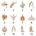 Detailed view of 12 Western cowboy gold charms with enamel and pearl accents - Cowboy Hat Pendant
