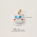 Pendentif chat en émail blanc détaillé avec yeux bleus et anneau en cuivre doré - Pendentif Chat Blanc Coeur
