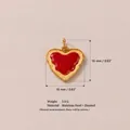 Red enamel heart cookie pendant made of gold-plated stainless steel for DIY jewelry - No. 1 Heart Toast Pendant Only (Without Chain)