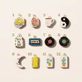 Selection of 12 hand-painted vintage charms including vinyl record and cactus designs - Sun SHINE Pendant