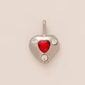 Close-up of stainless steel heart shoe charm with red and white crystal accents - Rose Red Heart Pendant / Steel
