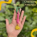 Tropical yellow banana bunch pendant keychain with pink braided rope - Yellow