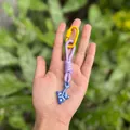 Handcrafted blue shark alloy pendant with purple braided rope and yellow carabiner bag charm - Tropical Fish / Blue