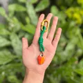 Tropical style cashew fruit alloy pendant with green knotted paracord rope bag charm - Mango / Gradient