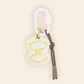 Detail of farfalle pasta shaped bag charm with white carabiner and brown cord - Bow