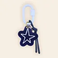 Close-up of a nautical blue star pendant with hand-painted outline and rope detail - Dark Blue Star