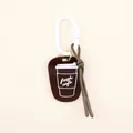 Minimalist brown coffee cup acrylic keychain with 'fresh café' print and white carabiner clip - Coffee Cup