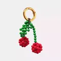 Handcrafted beaded cherry pendant with gold clasp for DIY bag or shoelace accessory. - Cherry Pendant