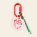 Cute hand-drawn strawberry keychain with red carabiner and green cord DIY bag charm - Strawberry