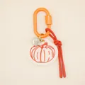 Hand-painted orange pumpkin keychain accessory with red cord and carabiner for bags - Pumpkin