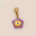 Ciondolo a fiore in smalto viola con malocchio e chiusura a moschettone dorata per gioielli - Ciondolo Fiore Occhio
