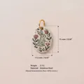Detail view of floral rabbit oval pendant charm showing 15mm height and material info. - Peony Rabbit Pendant Only (Without Chain) / 15x11.5mm / Off-White/Floral