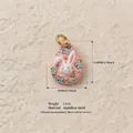 Detail of cartoon bunny teardrop pendant in stainless steel with floral print - Blue Flower Rabbit Teardrop Pendant / Pendant Only (No Chain)
