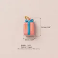 Enamel painted pink gift box charm pendant with blue ribbon detail, copper material - Style 4 Gift Box Pendant
