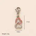 Detail view of a stainless steel interlocking heart charm with dimensions and weight. - Pink Interlocking Hearts Pendant