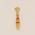 Gold stainless steel canoe charm with colorful enamel stripes for DIY jewelry - Colorful Surfboard