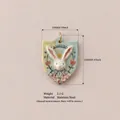 Detailed cartoon rabbit shield charm pendant DIY jewelry accessory in stainless steel - Flower Coat Rabbit Pendant Only (Without Chain) / 15x12mm / Light Pink/Shield Rabbit