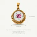 Detail view of a round gold pendant with rose pattern showing dimensions and materials. - Style 1 Fan Shape Rose Pendant Only (Without Chain)