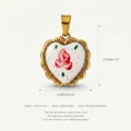 Detail view of heart-shaped rose pendant with dimensions and stainless steel specs. - Style 2 Lace Edge Rose Pendant Only (Without Chain)