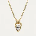 Detail shot of a teardrop-shaped clear zircon pendant on an 18K gold-plated cable chain - White