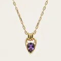 Close-up of 18K gold-plated necklace with teardrop purple zircon in horseshoe pendant - Deep purple