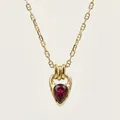 Detailed macro view of 18K gold-plated necklace featuring teardrop red zircon pendant - Rose Red