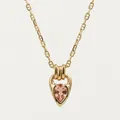Close-up of elegant 18K gold-plated necklace with teardrop pink gemstone pendant - Sunstone