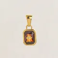 Elegant 18k gold plated rectangular pendant with red zircon and eight-pointed star motif - January (Gold Color)