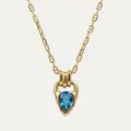 Detailed macro view of 18K gold plated necklace featuring a blue teardrop zircon - Lake Blue