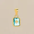Gold-plated stainless steel rectangular pendant featuring light blue zircon and eight-pointed star - February (Gold Color)