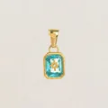 Elegant square blue zircon pendant with gold eight-pointed star on a neutral background - March (Gold Color)
