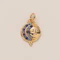 Elegant celestial gold sun face pendant encrusted with sparkling blue crystals jewelry SKU - Blue Heart