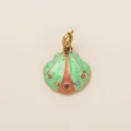 Detail view of a green enamel shell pendant with colorful stones and gold plating - Multicolored Scallop Pendant