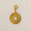 Gold-tone sunburst circular pendant with centered white pearl for resort swimwear - Sunbeam Pendant
