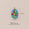Light blue stainless steel oval pendant charm featuring strawberry and flower pattern - Oval Strawberry Pendant / 16mm x 12mm / Blue Strawberry
