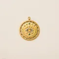Gold evil eye medallion pendant with star and rhinestone detailing for swimwear - Sun Wheel Evil Eye Pendant
