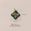 Green stainless steel strawberry flower pendant charm with size and weight parameters - Quadrangular/Flower Strawberry Pendant / 14.8mmx14.9mm / Green Strawberry