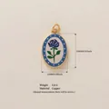 Vintage blue rose enamel oval pendant in gold plated copper with dimension details - Single Orchid (1)