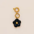 Elegant black enamel flower charm with gold spring clasp for swimwear and bag decoration - October Flower Pendant