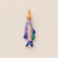 Bunter handgefertigter Fisch-Anhänger mit Goldring für modische Sommer-Bikini-Accessoires - Nur Anhänger (Ohne Kette) - Langer Fisch / Lila Gestreifter Fisch