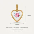 Vue détaillée d'un pendentif en émail floral en forme de cœur avec spécifications techniques - Pendentif Rose Cœur Style 4 Seul (Sans Chaîne)