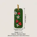 Pendente rettangolare in acciaio verde con fragole e fiori per creazione di gioielli - Ciondolo Fragola Rettangolare