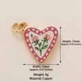 Heart-shaped floral pendant charm with 18K gold plating and pink flower pattern details - Pink Heart Rose Charm (16)